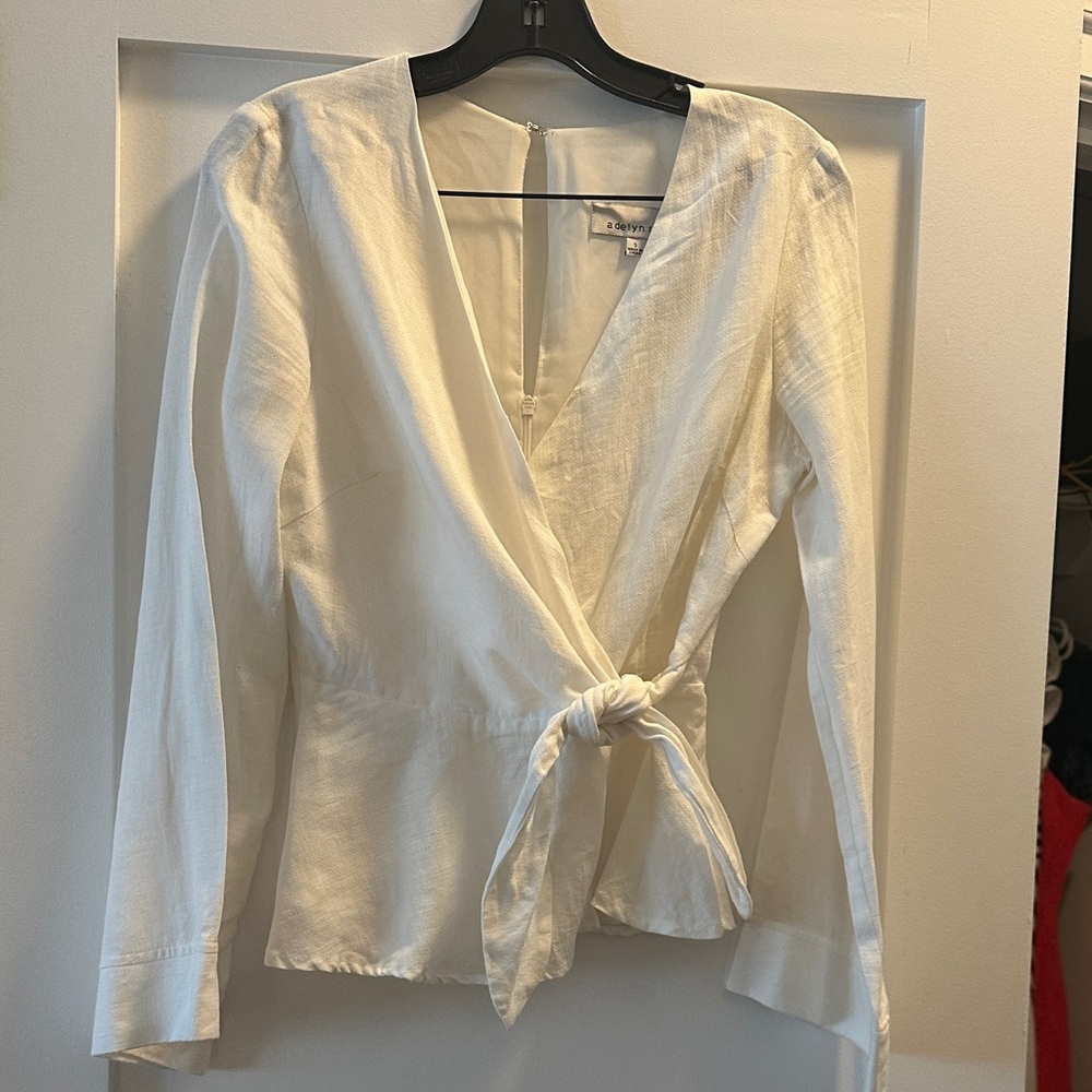 Adelyn Rae White Wrap Tie Blouse